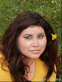 plump woman pics young plump woman yellow sweater flower stock photography